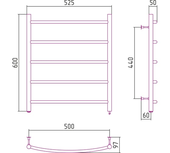 Электрический полотенцесушитель Стилье Формат 40 П 600х500 5 Г16 00540-6050