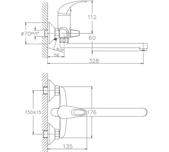 Смеситель для ванны Valfex Ascella Сhrome, длинный излив, латунь VF.2215