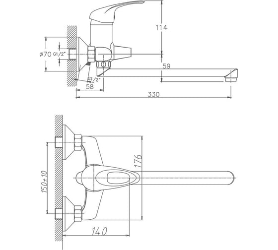 Смеситель для ванны Valfex Harma Сhrome, длинный излив, латунь VF.2203