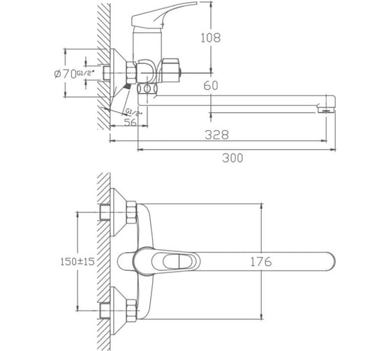 Смеситель для ванны Valfex Proxima Сhrome, длинный излив, латунь VF.2213