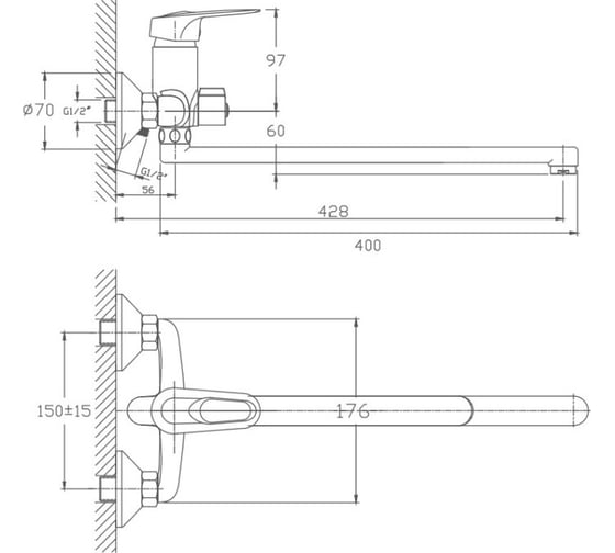 Смеситель для ванны Valfex Talitha Сhrome, длинный излив, латунь VF.2236