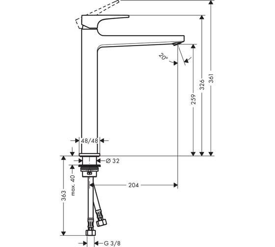 Смеситель для раковины HANSGROHE HG Metropol 260 00000071073