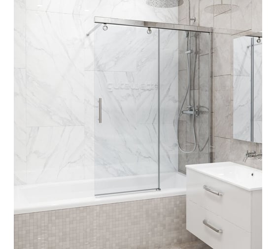 Шторка на ванну GuteWetter GWMPSLPL862 110x160 см, цвет фурнитуры хром блестящий, цвет стекла бесцветный, стекло закаленное 8 мм / 6 мм, открывание двери левое / правое 4698033015359 1