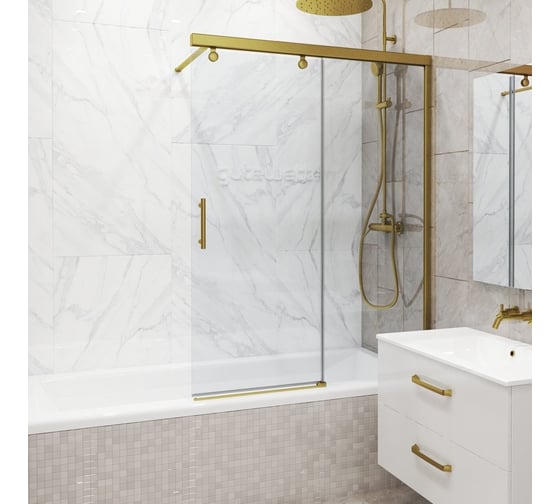 Шторка на ванну GuteWetter GWMPSLPL862 75x160 см, цвет фурнитуры бронзовый, цвет стекла бесцветный, стекло закаленное 8 мм / 6 мм, открывание двери левое / правое 4698033012693 1