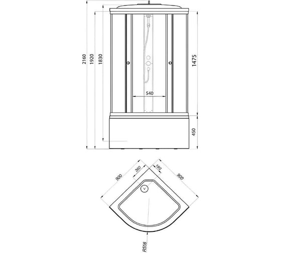 Душевая кабина MARONI QUADRO SR90H-LN-DN4 90x90x216 см + сифон D50 мм 466163