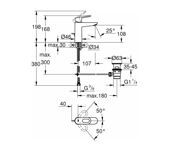 Смеситель для раковины Grohe BauLoop сливной гарнитур M-Size 23762000