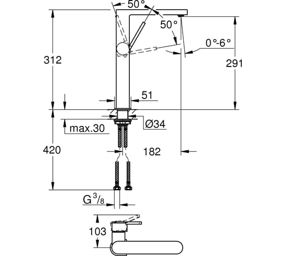 Однорычажный смеситель для раковины Grohe Plus, гладкий корпус, XL-Size 32618003