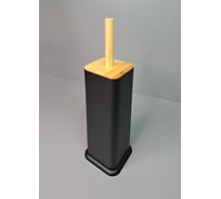 Контейнер с ершом MY SPACE квадратный, черный матовый/бамбук, с деревянной крышкой SW6732CBLB