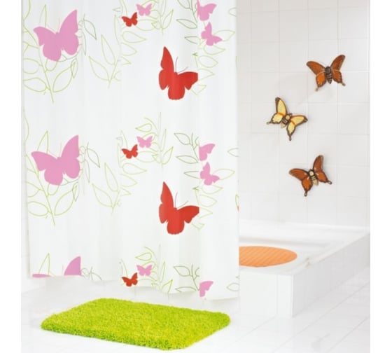Штора для ванных комнат RIDDER Butterflies красный 180x200 32606
