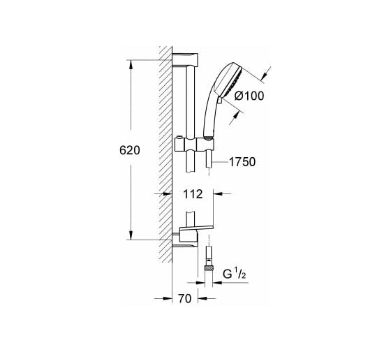 Душевой гарнитур с полочкой Grohe New Tempesta Cosmopolitan100 IV, 600 мм, 9,5 л/мин 27577002