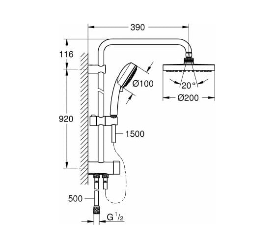 Душевая система с переключателем Grohe New Tempesta Cosmopolitan 200, 26453001