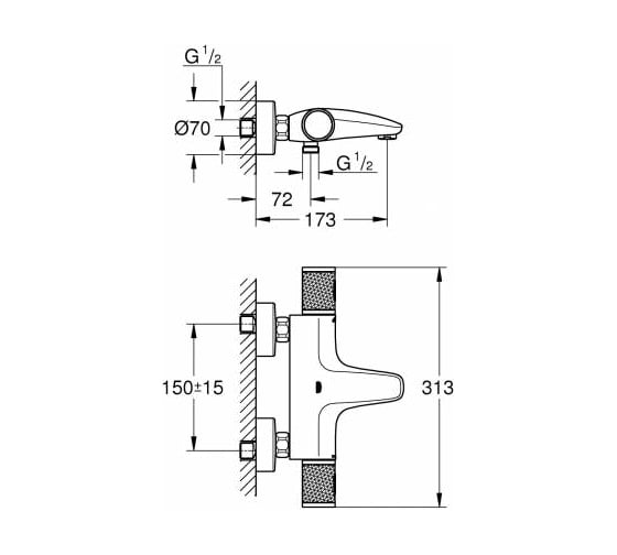 Термостат для ванны внешнего монтажа 1/2 Grohe Grohtherm 1000 Performance, 34779000