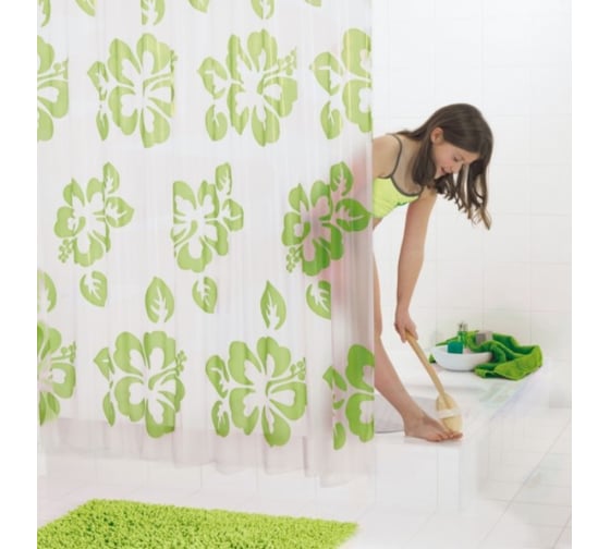 Штора для ванных комнат RIDDER Flowerpower П зеленый 180x200 32355