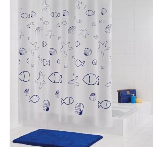 Штора для ванных комнат RIDDER Seashell синий/голубой, 180х200 32630
