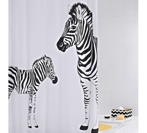 Штора для ванных комнат RIDDER Zebra белый/черный, 180х200 42311