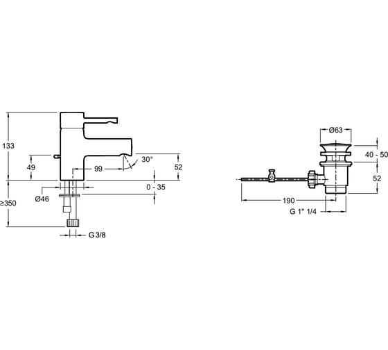Смеситель для раковины JACOB DELAFON CUFF E37301-CP 00000046712