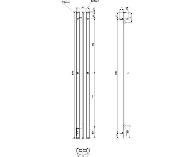 Полотенцесушитель электрический Point Фрея П2, 100x1200, диммер слева, графит блеск PN20712GB