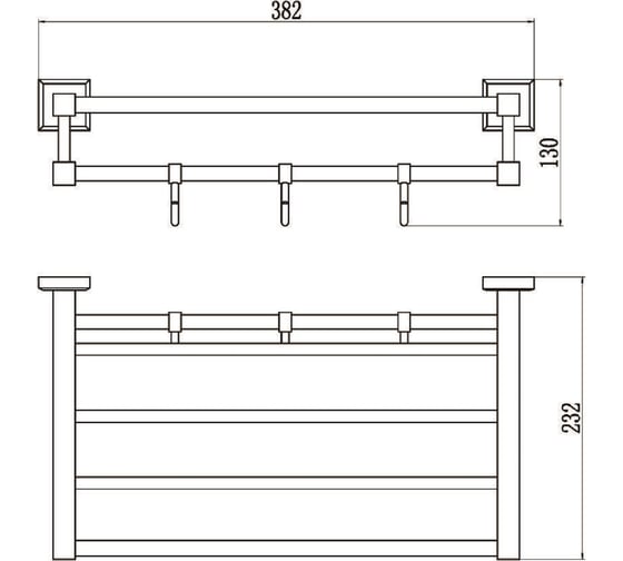 Полка для полотенец Savol 40 см, 3 крючка, хром S-409544 23186