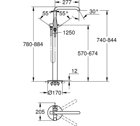 Смеситель для ванны Grohe Essence New напольный монтаж 23491001