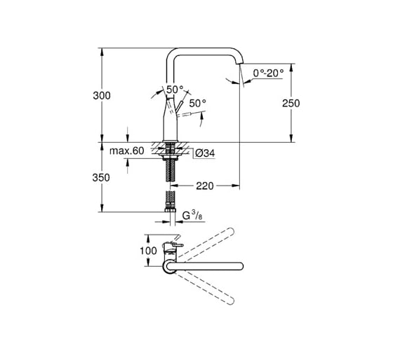 Смеситель для мойки Grohe Essence New однорычажный, L- излив 30269DC0
