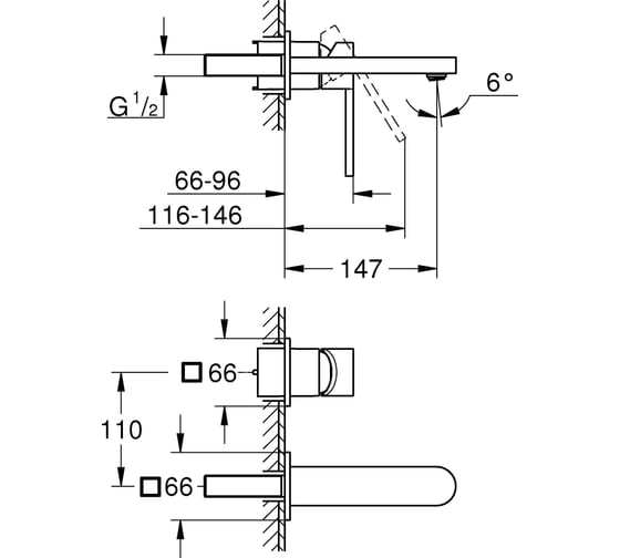 Смеситель для раковины Grohe Plus настенный монтаж, M-Size 29303003