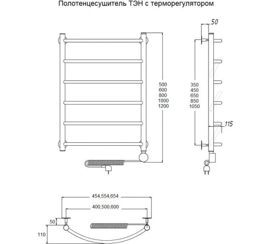Электрический полотенцесушитель Тругор 2 60 60 ЛЦ23 Дебют2/элТЭН6060
