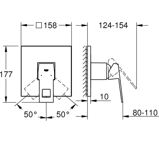 Однорычажный смеситель для душа Grohe Eurocube, квадратная розетка 24061000