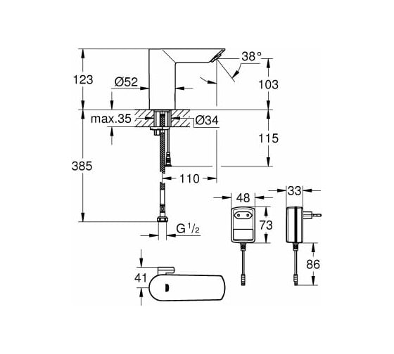 Инфракрасная электроника для раковины Grohe Bau Cosmopolitan E 36453000