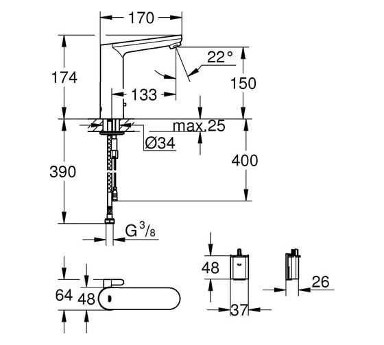 Инфракрасная электроника для раковины Grohe Eurosmart Cosmopolitan E со смешиванием 36422000