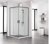 Душевой уголок AQUATEK AQ ECO KV 09019BL квадратный, раздвижные двери, 900x900x1900 мм, профиль черный, стекло прозрачное 00000130110