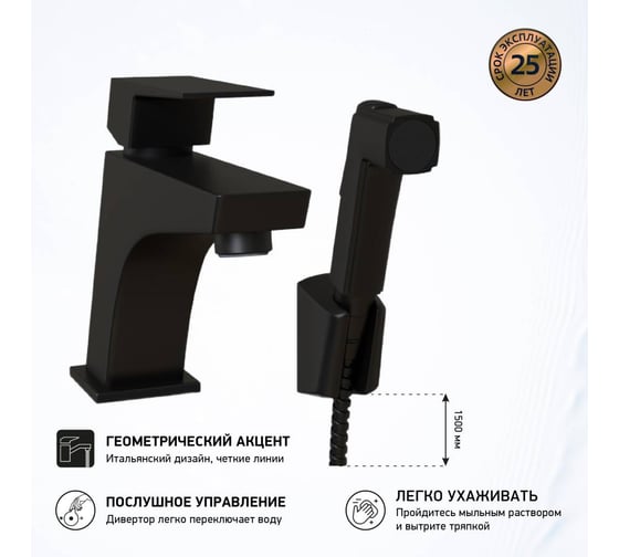 Смеситель для раковины Paini Torre с гигиеническим душем, черный 32940