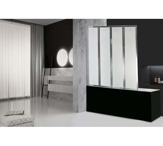 Шторка на ванну Cerutti SPA BOUNA CERUTTI 130x140, 4 секции, хром, матовое стекло 7255