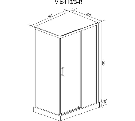 Душевое ограждение Cerutti SPA VITO110B-R 80x110x195, чёрный алюминиевый профиль, без поддона 7900