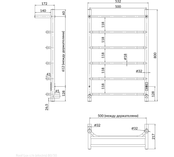 Электрический полотенцесушитель INDIGO Roof Lux с/п (electro) 80/50 (таймер, скр.монтаж, унив.подкл.R/L, полиров.) LCRLE80-50PRt