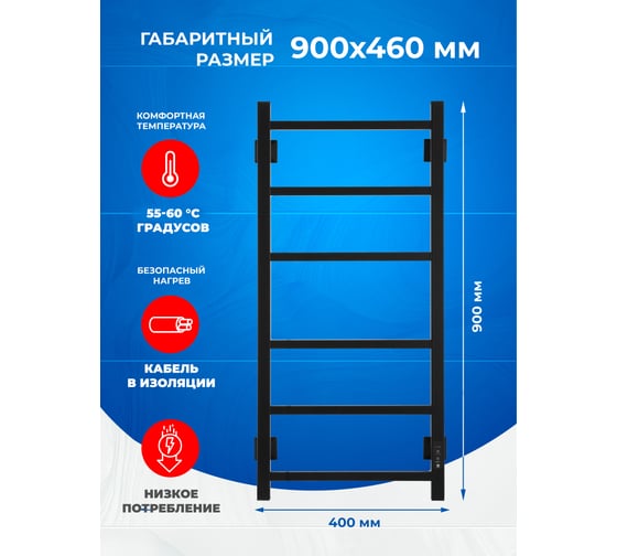Полотенцесушитель электрический ENERGY CUBE 900x400 черный УТ-УТ-01123