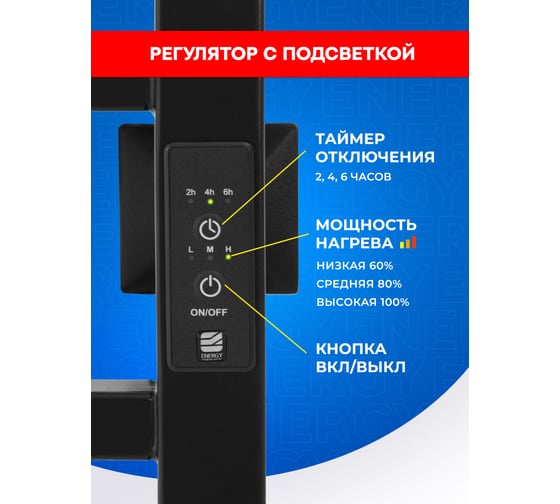 Полотенцесушитель электрический ENERGY CUBE 900x400 черный УТ-УТ-01123