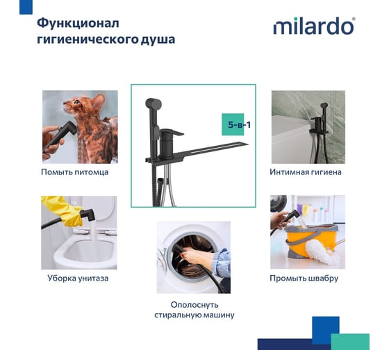 Смеситель с гигиеническим душем Milardo Tidy с установкой на унитаз, черный матовый 001BL00M08