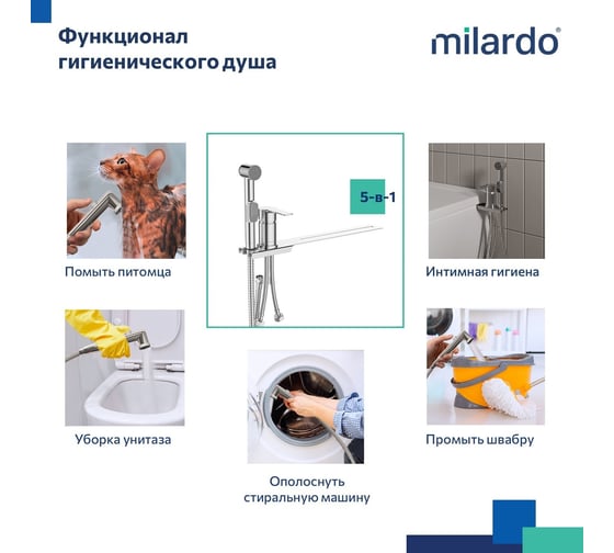 Смеситель с гигиеническим душем Milardo Tidy с установкой на унитаз, глянцевый хром 001SB00M08