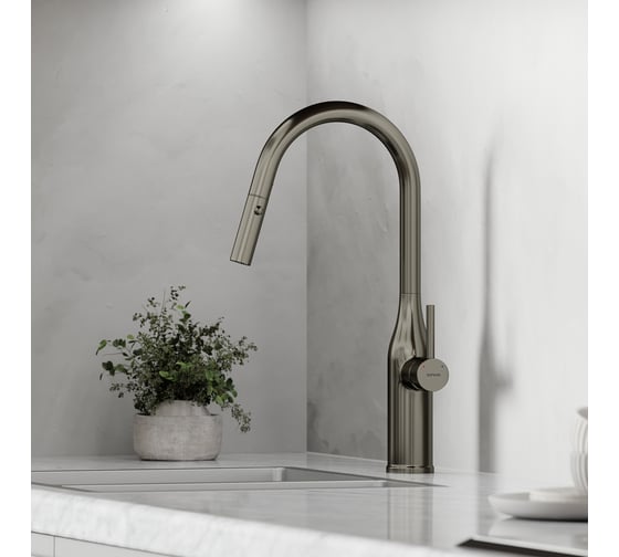 Смеситель для кухни Sancos Grand с вытяжным изливом, цвет вороненая сталь SC4002GG