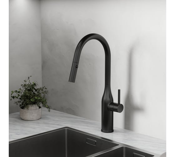Смеситель для кухни Sancos Grand с вытяжным изливом, цвет матовый черный SC4002MB