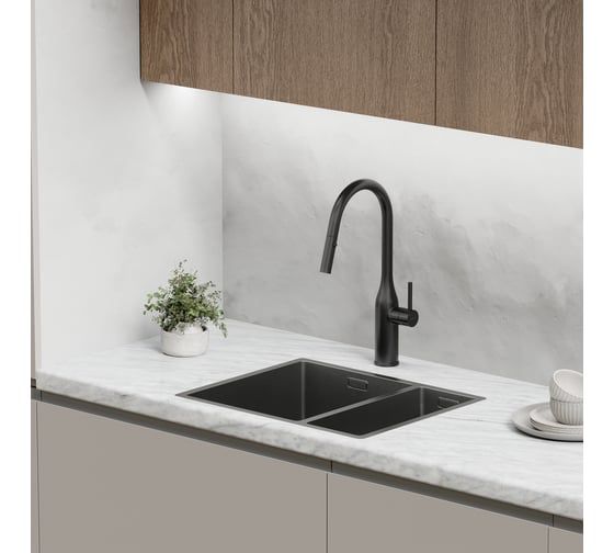 Смеситель для кухни Sancos Grand с вытяжным изливом, цвет матовый черный SC4002MB