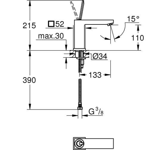Смеситель для раковины Grohe Eurocube Joy гладкий корпус, размер M 23658000