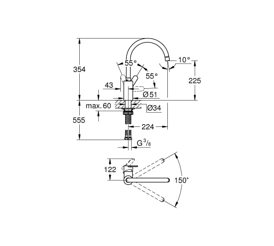 Однорычажный cмеситель для мойки Grohe Eurostyle Cosmopolitan с высоким изливом 33975004