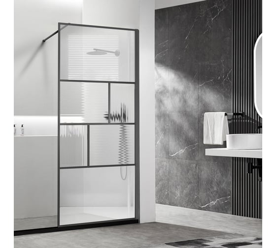 Душевая перегородка VINCEA Walk-In, 1000x2000, вороненая сталь, стекло прозрачное/рифленое VSW-1HC100CFGM