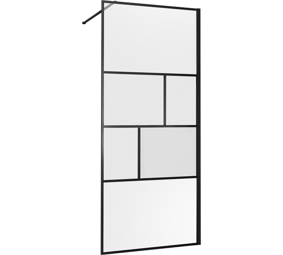 Душевая перегородка VINCEA Walk-In, 900x2000, черный, стекло прозрачное/рифленое VSW-1HC900CFB