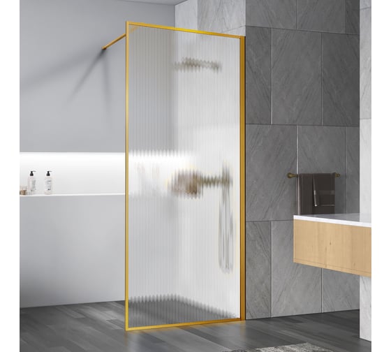 Душевая перегородка VINCEA Walk-In, 800x2000, брашированное золото, стекло рифленое VSW-1HP800FLBG