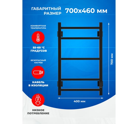 Электрический полотенцесушитель ENERGY CUBE 700x400 черный УТ-УТ-01121
