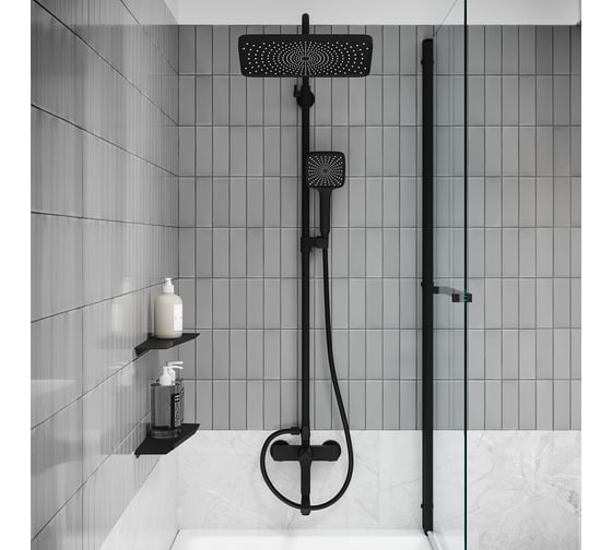 Душевая система с тропическим душем и изливом IDDIS Parker матовый черный PARBL3Fi06