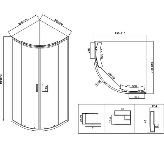 Душевой уголок VINCEA City, 800x800, хром, стекло прозрачное VSQ-5CT800CL