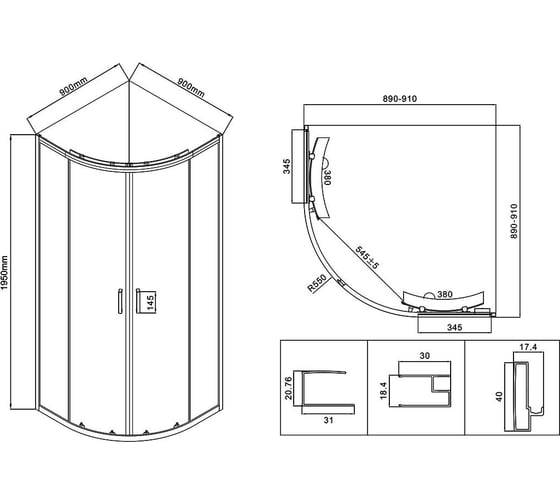 Душевой уголок VINCEA City, 900x900, хром, стекло текстурное VSQ-5CT900MT